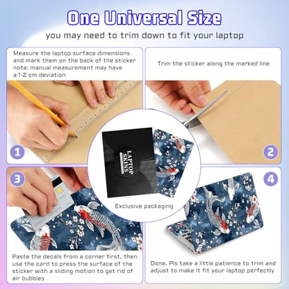 Universal Laptop Skin Sticker Decal, Compatible with MacBook HP Dell Lenovo 12"-15.6", Reusable Vinyl Notebook Cover 3PCS Set, High-Recognition Film-Koi in the Blue Water - color: Koi in the Blue water