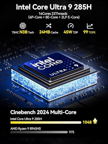 GMKtec AI Mini PC Ultra 9 285H (Turbo 5.4GHz) 32GB DDR5 1TB PCIe 4.0 SSD | Mini Gaming Computer 3X M.2 Expansion Slots, Oculink, Quad Screen 8K Display EVO-T1 - size: 32GB+1TB I 285H