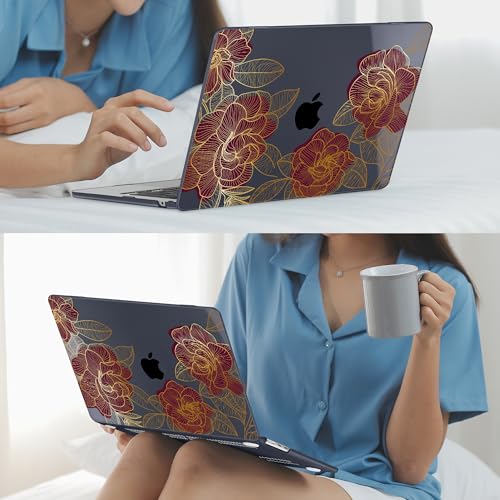 Mektron for 2026/2025/2024/2023 MacBook Air 15 INCH M5 A3448 /M4 A3241 /M3 A3114 /M2 A2941 Case, Printed Plastic Hard Shell Cover with 15.3" Liquid Retina Display Touch ID, Golden Rose - color: Golden Rose