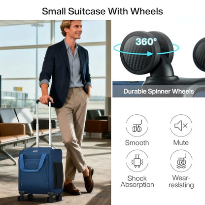 MILADA Underseat Carry On Luggage with Wheels, Airline Approved 16-inch Spinner Small Suitcase, Softside Travel Luggage, Personal Item Overnight Bag, Business Mini Suitcase for Women and Men, Blue - color: Blue