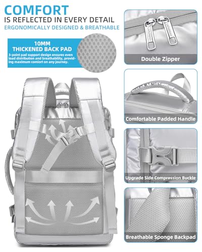 LARVENDER Carry on Luggage Sets 3 Piece, 20 Inch Suitcases, Glossy Silver | 22x14x9 Airline Approved, Lightweight PC+ABS Hardshell, Smooth 360° Double Wheels, TSA Lock, 3-Piece Set with XL Backpack - color: Glossy Silver (XL-BP), size: 3 Piece Set (Backpa