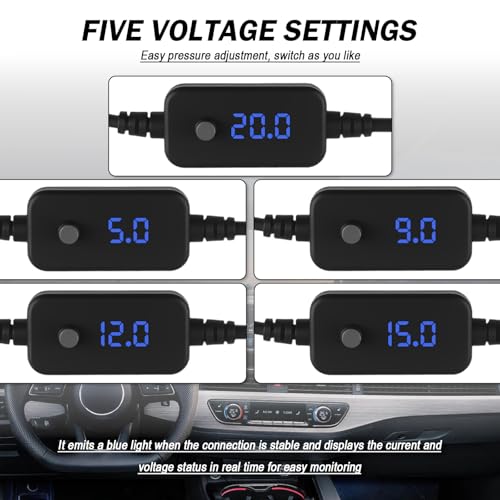 Adjustable USB to 12V Adapter with 5V/9V/12V/15V/20V Output,65W PD3.0 USB to Cigarette Lighter Adapter,Cigarette Lighter to USBs Adapters Car Accessories for LED Strips GPS Devices