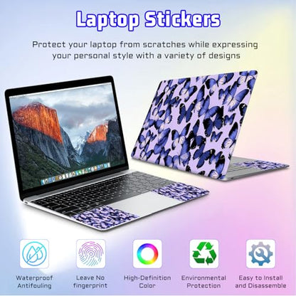 Universal Laptop Skin Sticker Decal, Compatible with MacBook HP Dell Lenovo 12"-15.6", Reusable Vinyl Notebook Cover 3PCS Set, High-Recognition Film-Blue Butterflies on Lavender - color: Blue Butterflies on Lavender