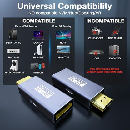 HDMI to DisplayPort Adapter Uni-Directional (4K@60Hz/1080P@120Hz) | HDMI (Source) 2.0 Male to DP (Display) 1.2 Female Converter Compatible with Laptop, AMD, NVIDIA, PS5, Xbox and More - 1 Pack - color: Light blue
