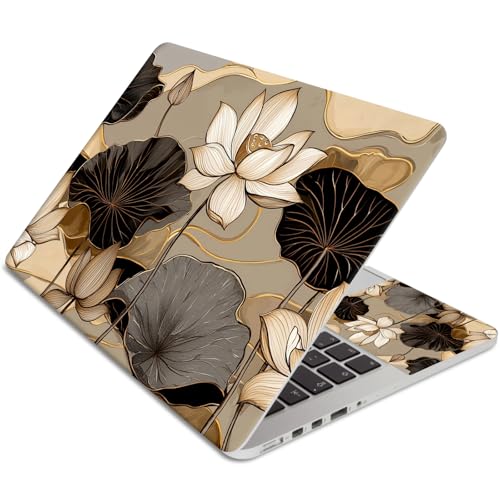 Laptop Skin Sticker 3-Piece Set,Lotus Leaves | Trim-to-fit 3-piece vinyl set with one 15 x 10.6 in lid skin and two palm-rest decals for many 12-15.6 in laptops - color: Lotus Leaves