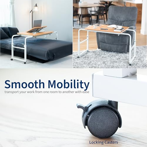 VIVO Mobile Over the Bed and Recliner Table, Tilting Laptop Tray with Height and Length Frame Adjustment, Ergonomic Overbed Kids and Adult Desk on Wheels, Light Wood, DESK-V202A - color: Light Wood