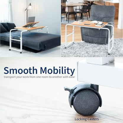 VIVO Mobile Over the Bed and Recliner Table, Tilting Laptop Tray with Height and Length Frame Adjustment, Ergonomic Overbed Kids and Adult Desk on Wheels, Light Wood, DESK-V202A - color: Light Wood