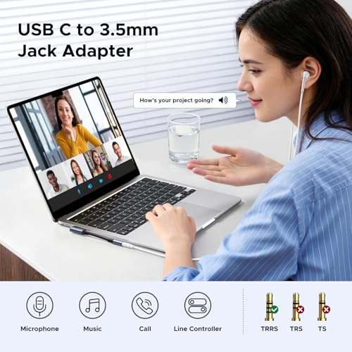 UGREEN Right Angle USB C to 3.5mm Audio Adapter Type C Aux Headphone Jack | 24bit 96kHz HiFi DAC, Braided Cable, Supports Mic In-line Control, Compatible with iPhone 17 16 Pro Max Galaxy S26 Pixel 10