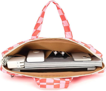 Muti-Pockets Laptop Briefcase Shoulder Bag Case,Rebound Bubble Cushioned Fits 15.6 inch-16 inch Laptop (Checkered) - color: Multicolor Floral, Pink