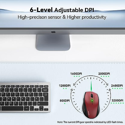 TECKNET Wireless Mouse, 2.4G USB Computer Mouse with 6-Level Adjustable 4800 DPI, 30 Months Battery, Ergonomic Grips, 6 Buttons Portable for PC, Chromebook, Mac (Red) - color: Red