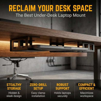 Desk Laptop Holder Mount Rack with Anti-Slip Mats and Iron Frame, Space Saving Storage Shelf for Home Learning Environment and Study, Prevents Sliding and Declutters Desk
