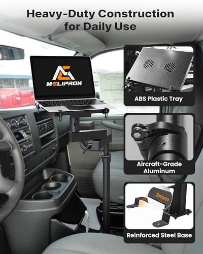 Vehicle Laptop Mount Fit for Chevy Express & GMC Savana, No-Drill | Mobile Workstation for Service Professionals & Fleets, Dual Cooling Fans, Seat Bolt Install, Adjustable Laptop Stand for Van - size: Fit for Chevy Express, G-series, GMC Savana