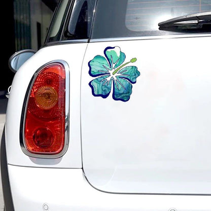 MAKTEM Hibiscus Tropical Flower Stickers Decal for Car, Large Hawaiian Flower Holographic Vinyl Sticker for Trunk, Window, Bumper, Side, (Blue) - color: Blue