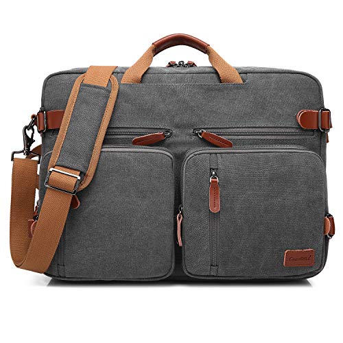 CoolBELL Convertible Backpack Messenger Shoulder Bag Laptop Case Business Briefcase Multi-Functional Travel Handbag Fits 17.3 Inch Laptop for Men/Women (Canvas Dark Grey) - color: Dark Grey, size: 17.3 Inches