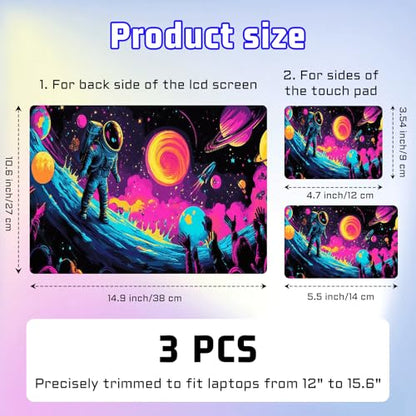 Universal Laptop Skin Sticker Decal, Compatible with MacBook HP Dell Lenovo 12"-15.6", Reusable Vinyl Notebook Cover 3PCS Set, High-Recognition Film-Retro Astronaut Space Surf - color: Retro Astronaut Space Surf