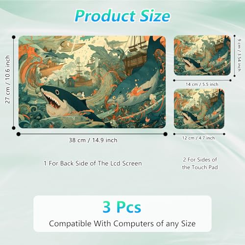 Laptop Skin Sticker Decal 12"-15.6" Universal Laptop/Notebook/Netbook Vinyl - Waterproof Scratch Resistant,Fits HP Dell Lenovo MacBook,2 Free Wrist Pads,Easy Apply & Remove,Cute Cartoon Shark - color: Cute Cartoon Shark