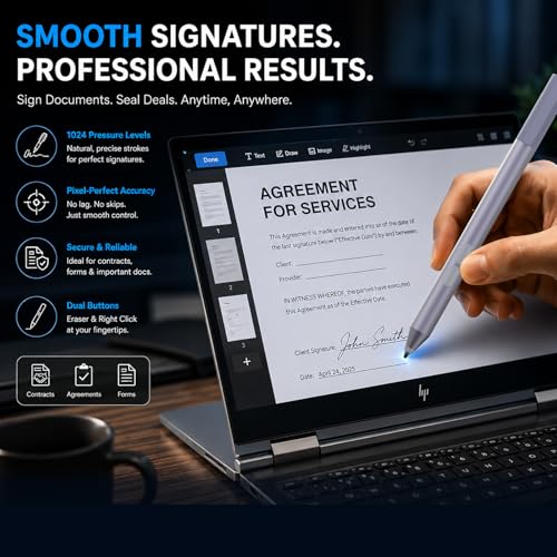 Active Digital Pen for HP Envy x360 Pavilion Spectre Omnibook Touchscreen | MPP 1.51, 2500H Battery Life, 1024 Pressure, Palm Rejection, Dual Side Button Pixel-Perfect Precision for Drawing Note Taking - color: grey
