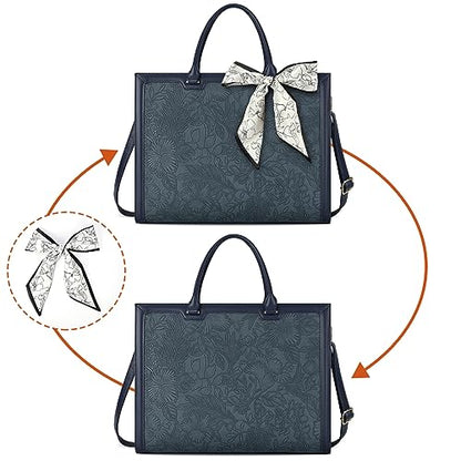 Laptop Bag for Women 15.6 Inch Laptop Tote Bag Waterproof Leather Computer Bag Business Lightweight Office Briefcase Large Shoulder Handbag Deep Blue - color: Deep Blue