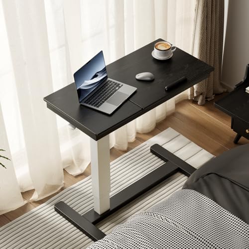 Muwuele Solid Wood Overbed Bedside Table with Wheels,Tilt Top Hospital Bed Table Adjustable Over the Bed,Rolling Bed Desk for Hospital and Home Use (Black) - color: Black