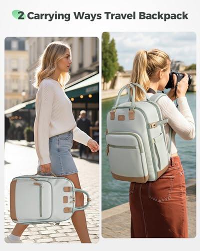 MATEIN HER 18x14x8 Personal Item Backpack with Detachable Shoe Compartment | TSA Approved, Underseat Backpack, Carry on Travel Weekender Bags for Women, Water Resistant, Fits 15.6" Laptop Sleeve - color: Green
