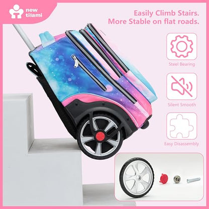 NEW TILAMI 20 Inch Rolling Backpack for School Stair-Climbing Big Wheel | Teen Boys Girls Carry-on Suitcase Large Organizer Compartment 15.6 Laptop Sleeve Adjustable Handle Roller Travel Bag College - color: Pop Gradient