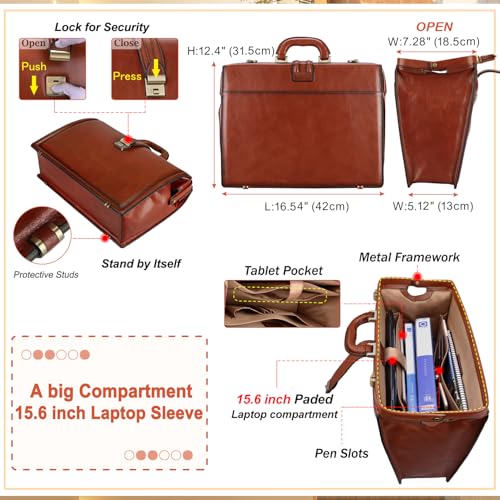 Banuce Italian Full Grain Leather Doctor Bag for Men Lawyer Briefcase | Eco-friendly Leather,Fits 15.6" Latop,Paded Laptop Compartment,Ergonomic Handle,with Lock,Shoulder Strap,Work,Business Travel