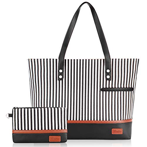 Laptop Tote Bag for Women Large Canvas Womens Briefcase Waterproof Computer Bag Work Bags for Women Fits 15.6 inch Laptop - color: Black