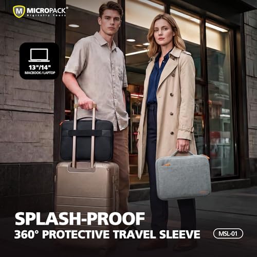 Micropack 360°Protective 14 Inch Laptop Sleeve with Handle, Water-Resistant Laptop Case with Front Pocket, Shock-Absorbing Computer Bag for MacBook Pro 14, MacBook Air, HP, Dell, Lenovo, Acer, Black