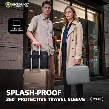 Micropack 360°Protective 14 Inch Laptop Sleeve with Handle, Water-Resistant Laptop Case with Front Pocket, Shock-Absorbing Computer Bag for MacBook Pro 14, MacBook Air, HP, Dell, Lenovo, Acer, Black