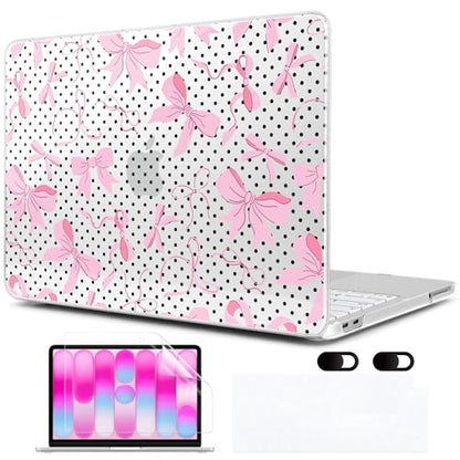 MEEgoodo Printed Case for New MacBook Neo 13 inch 2026 Release(Fit Model A3404), Laptop Hard Shell Cases with Keyboard Skin & Screen Protector & Webcam Covers, Black Polka Dots&Pink Bows - color: Black Polka Dots&Pink Bows