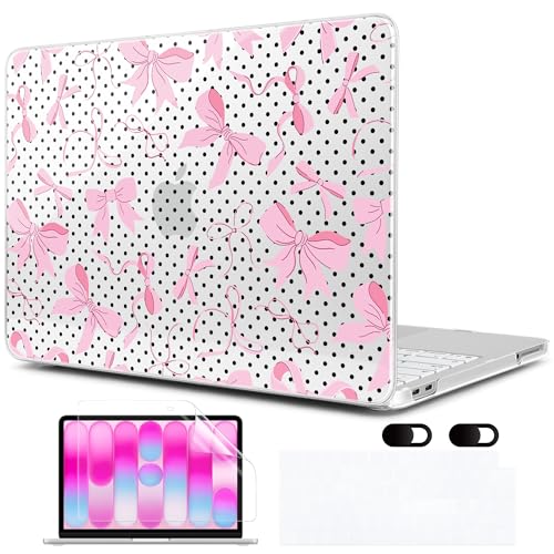 MEEgoodo Printed Case for New MacBook Neo 13 inch 2026 Release(Fit Model A3404), Laptop Hard Shell Cases with Keyboard Skin & Screen Protector & Webcam Covers, Black Polka Dots&Pink Bows - color: Black Polka Dots&Pink Bows