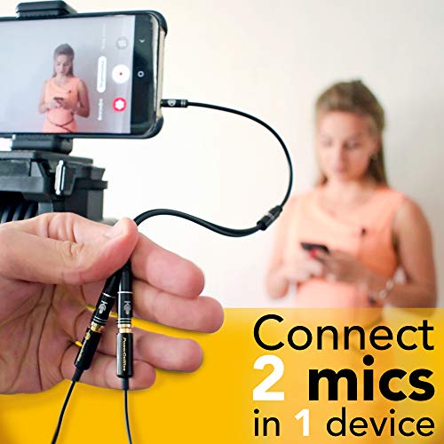 Y Splitter - Mic and Mic - TRRS Audio Signal Splitter Cable for Lavalier Microphone