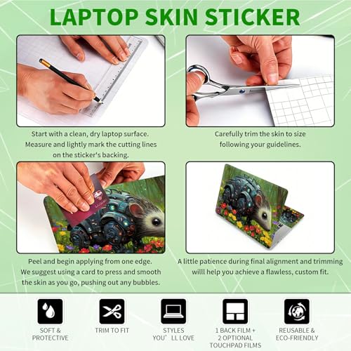 Laptop Skin Sticker Decal, Universal Protective Cover Fit 12 13 14 15.6 Inch Notebook, Reusable Water-Resistant Vinyl Decal w/ 2 Wrist Pads for Business Travel Office, Mouse Flower Forest - color: Mouse Flower Forest