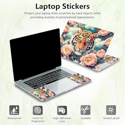 Laptop Skin Sticker Decal, Universal Reusable Vinyl Laptop Cover for 12" 13" 13.3" 14" 15" 15.4" 15.6" Notebook PC, Waterproof Scratch-Resistant with 2 Wrist Pads, Easy to Apply & Remove,Flower Tiger - color: Flower Tiger
