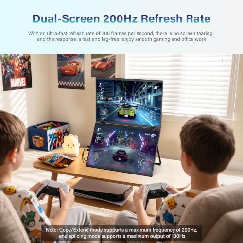 InnoView 18.5" Dual Portable Monitor 2K 200Hz 100% sRGB - Foldable & Stackable Design with 315° Screen Adjustment & 180° Stand | DP/USB-C/HDMI, Second Monitor for Laptop, Mac, Windows - size: 18.5