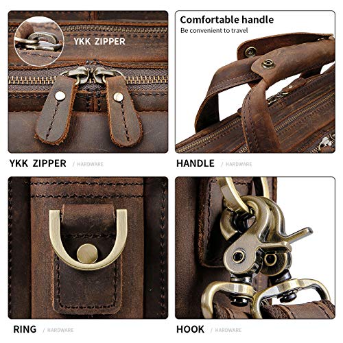 Leather Briefcase for Men, 15.6 Inch Laptop Business Travel Bag | 100% Full Grain Leather | YKK Zipper | Fits 15.6" Laptop | 8 Card Slots + 3 Pen Sleeves | Detachable Strap & Trolley Sleeve - color: Brown