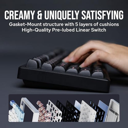 EPOMAKER Galaxy100 QMK/VIA Wireless Gaming Keyboard, Aluminum Shell, BT/2.4Ghz/USB-C, Pre-Lubed Hot-Swappable Linear Switches, NKRO, RGB Backlit (Black, Marble White Switch) - color: Black, size: Marble White Switch