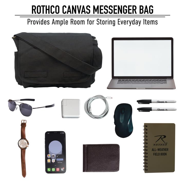 Rothco Classic Canvas Messenger Bag | Durable Canvas Shoulder Bag, Crossbody Designed For EDC, Travel, Commuting, Organized Storage And Dependable Carry - color: Olive Drab