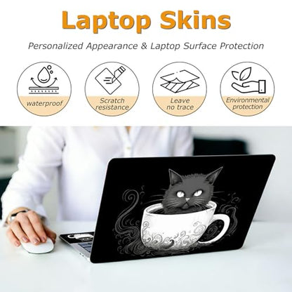 Universal Laptop Skin Sticker with 2 Wrist Pad Decals, 3-Piece Removable Vinyl Laptop Cover, Coffee Cat Waterproof Anti-Scratch, Easy-Trim Fit for 13.3" 14" 15.6" Laptops - color: Coffee Cat