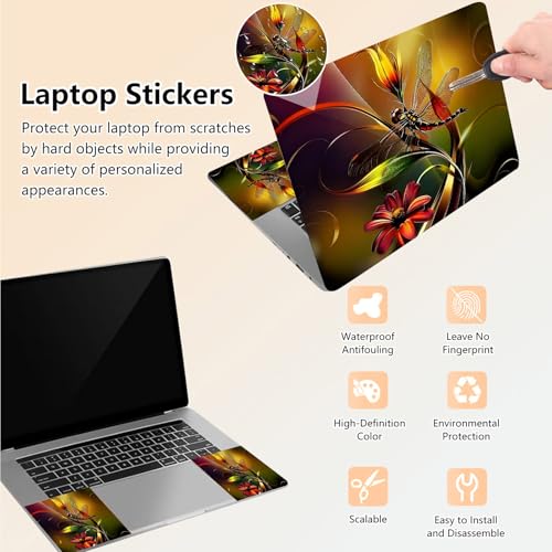 Laptop Skin Sticker Decal 15.6 Inch,12 13 13.3 14 15 15.6 in Laptop Netbook Skins for Notebook,Art Decal Removable Waterproof Scratch Resistant,Universal Vinyl Cover,Art Red Dragonfly - color: Art Red Dragonfly