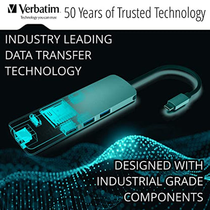 Verbatim 9-in-1 USB C Hub Adapter - 100W Power Delivery, USB 3.0, SD Card Readers, Gigabit LAN, 3.5mm Port for USB C Laptops - color: 9 in 1 Hub
