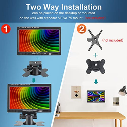 7 inch Portable Small HD 1080P VGA Monitor, Mini Screen 1024x600, HDMI/VGA/AV Input, with Speakers - size: TFT 7 inch 1024x600