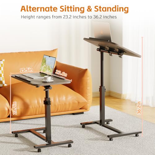 Furist Adjustable Overbed Bedside Table with Wheels Hospital Bed Table Portable Computer Stands Movable Desk Computer Table for Bed Laptop Stand for Couch - color: Oak Grey