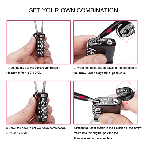 ZHEGE Travel Locks, TSA Approved Locks for Luggage (4 Pack, Black) | 4 Digit Cable Lock with Inspection Indicator for Suitcase, Backpack, Baggage, Easy to Read - color: 4p Black