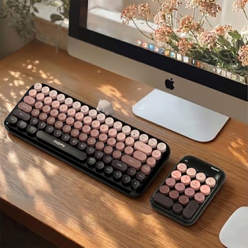 Lomiluskr Cute Wireless Number Keypad with 2.4G USB Receiver, 18 Colorful Round Keys Numpad, Portable Financial Accounting Numeric Keyboard, Suitable for PC, Laptop (Black Gradient) - color: Black Gradient