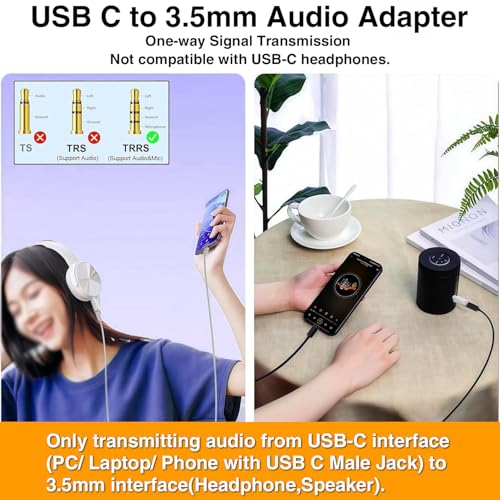 Poyiccot USB C to 3.5mm Jack Audio Adapter 1Pack, USB Type C Female to 3.5mm Male Audio Adapter, Type C to AUX Headphone Stereo HiFi DAC Jack for iPhone 15, MacBook, Car Headphone, White - style: 1 Pack Male to Female White