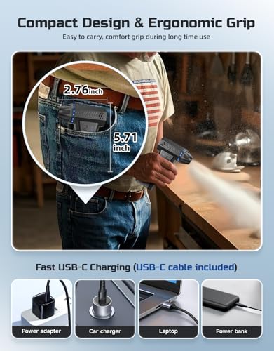 Compressed Air Duster - 300000RPM Super Power Electric Air Duster | Variable Speed Compressed Air, 8000mAh Battery Canned Air, Mini Cordless Air Blower for Home/Keybaord/PC/Computer/Car