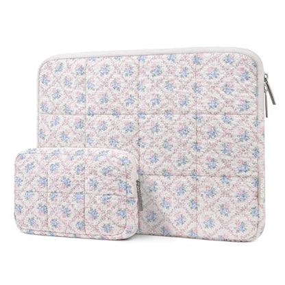 MOSISO 13-14 inch Laptop Case, 13.3 inch Puffy Laptop Sleeve Compatible with MacBook Air 13.6 M4 M3 M2 M1/Pro 13/Pro 14, HP Dell ASUS Lenovo, Square Quilted Carrying Bag with Small Case, Floral Grid