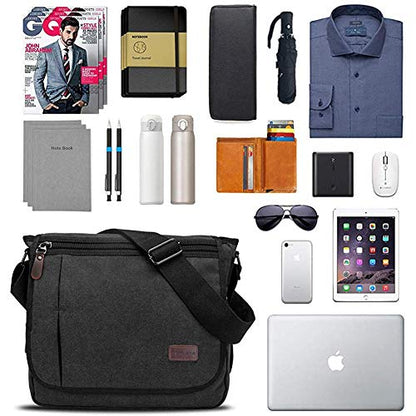 Modoker Messenger Bag for Men, 13 Inches Laptop Satchel Bags, Canvas Shoulder Bag with Bottle Pocket - color: Black