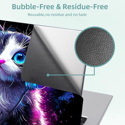 Universal Laptop Skin Decal, 3-Piece Vinyl Protector for 12 13 14 15.6" Notebook, Waterproof Anti-Scratch, Easy Trim & Bubble-Free Finish, Cat Wearing Headphones - color: Cat Wearing Headphones
